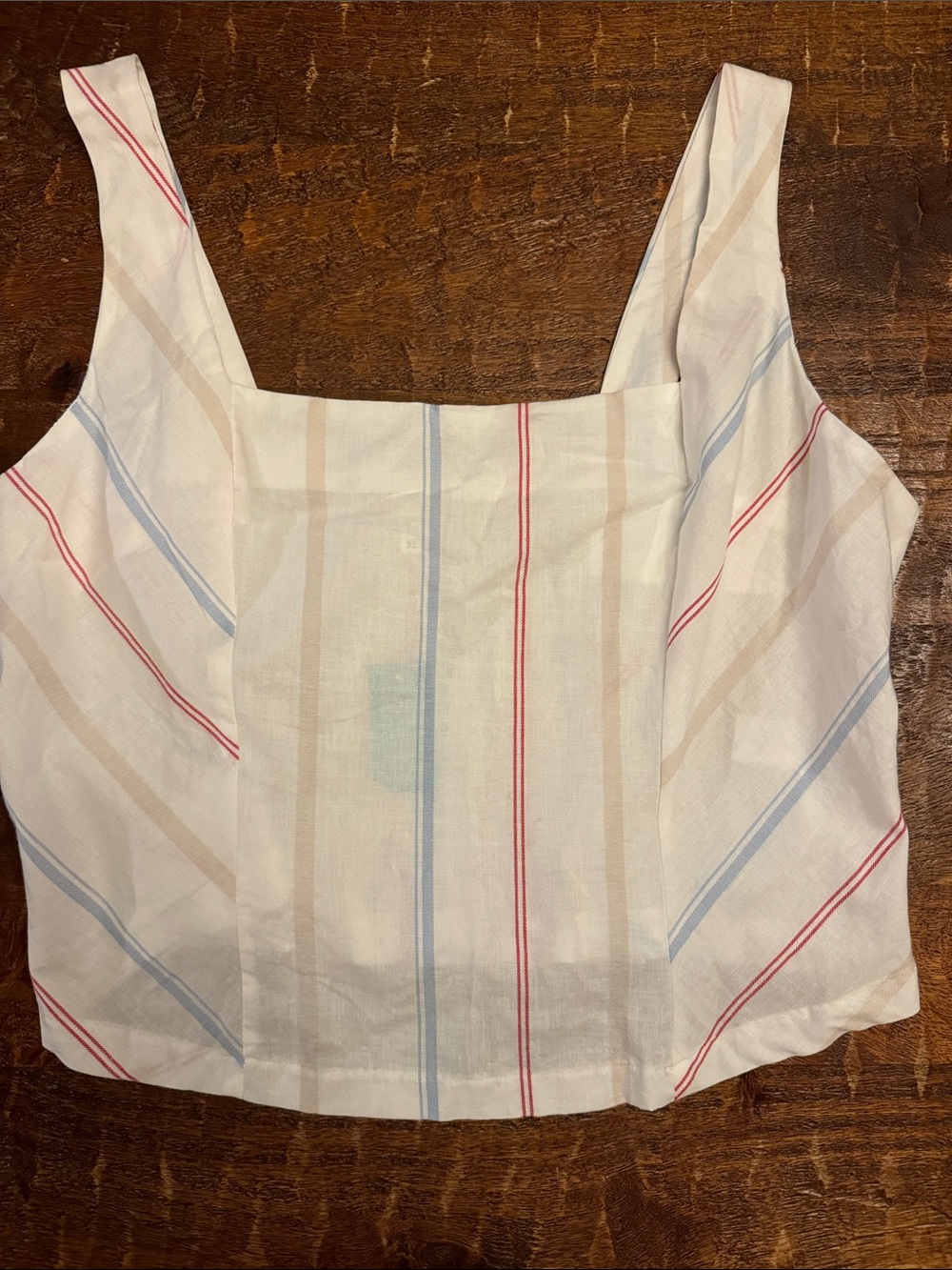 Maurices White Square-Neck Tank with Red, Blue & Tan Stripes